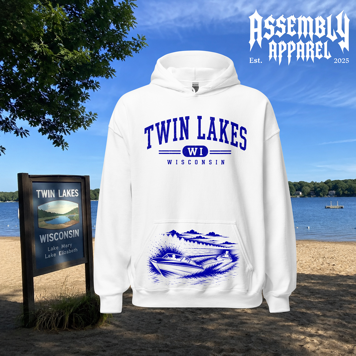 Twin Lakes WI White Hoodie